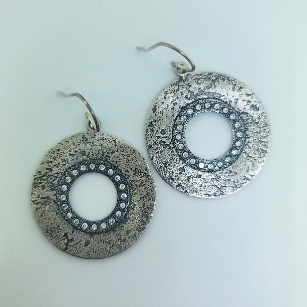 CZ & Sterling Circle Dangle Earrings